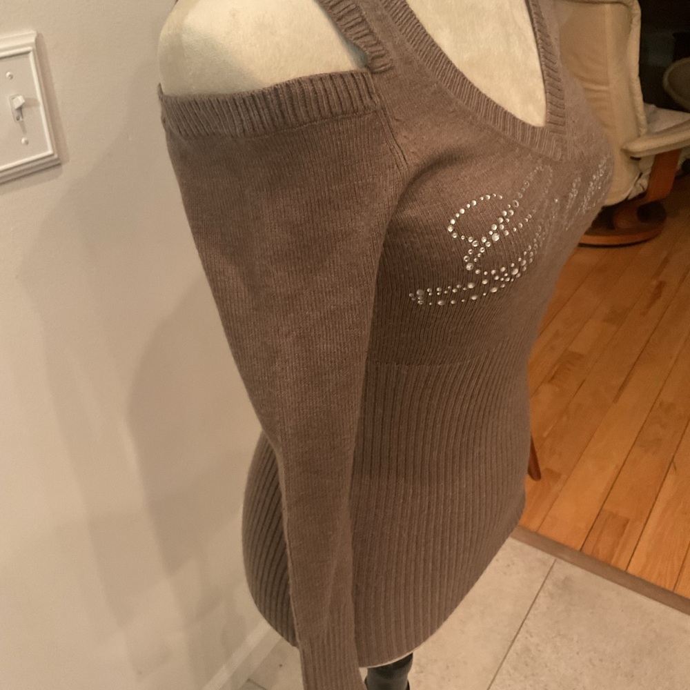 Guess Brown Off-the-Shoulder Sweater with Rhinestones - Picture 5 of 14